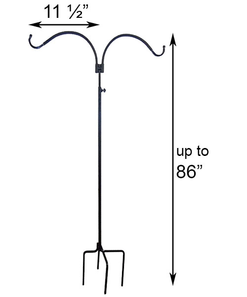 Erva Adjustable Double Shepherd Hook, Black, 4' 6" to 7'H