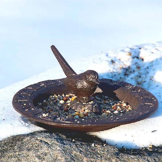 Esschert Design Cast Iron Sundial Bird Bath, Brown, 9.5" Dia.