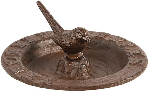 Esschert Design Cast Iron Sundial Bird Bath, Brown, 9.5" Dia.