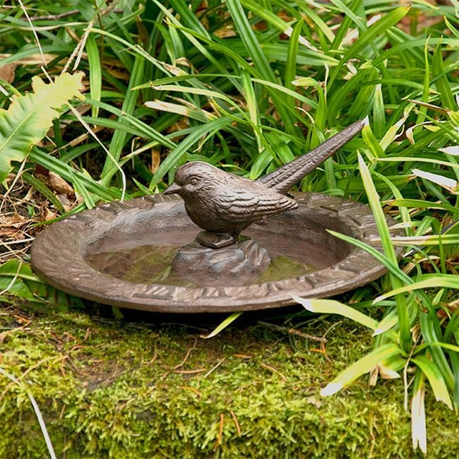 Esschert Design Cast Iron Sundial Bird Bath, Brown, 9.5" Dia.